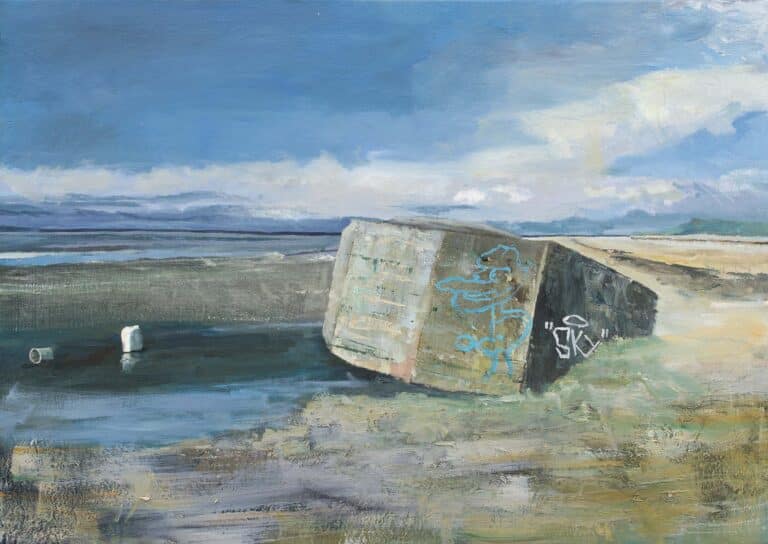 27. Henrik Scheel Andersen, Bunker på strand, 30 x 42 cm, olie på mdf