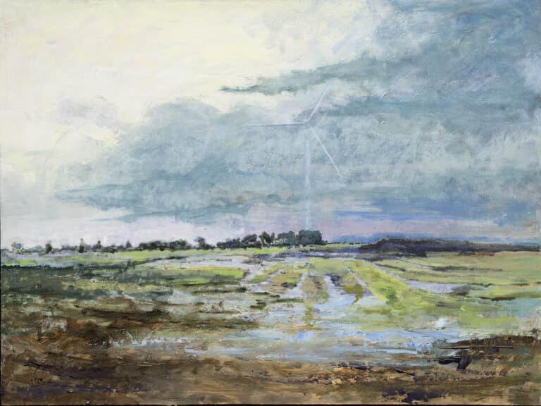 33. Vindmølle, aften 30 x 40 cm, olie på MDF
